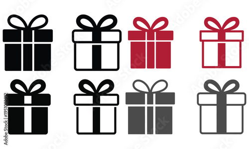 Gift box icons collection with ribbon and present symbols in minimal flat style