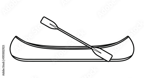 Simple black and white line drawing of a canoe with a paddle