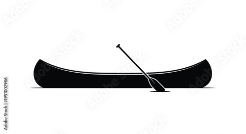 Simple black silhouette of a canoe with a single paddle resting inside