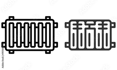 Car radiator icons set with automotive cooling system concept in outline style