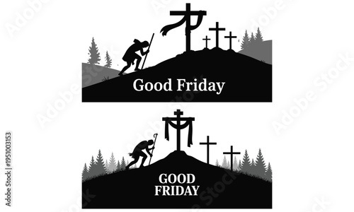 Good friday religious illustration with cross and crucifixion concept in minimal style