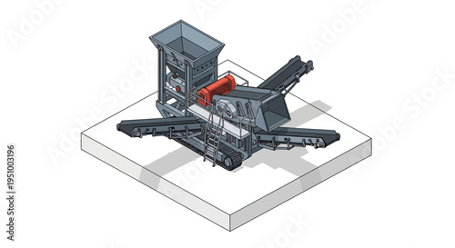 Isometric illustration of a mobile crushing and screening plant for aggregate processing.