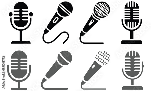 Microphone icons collection with different styles for audio recording and communication