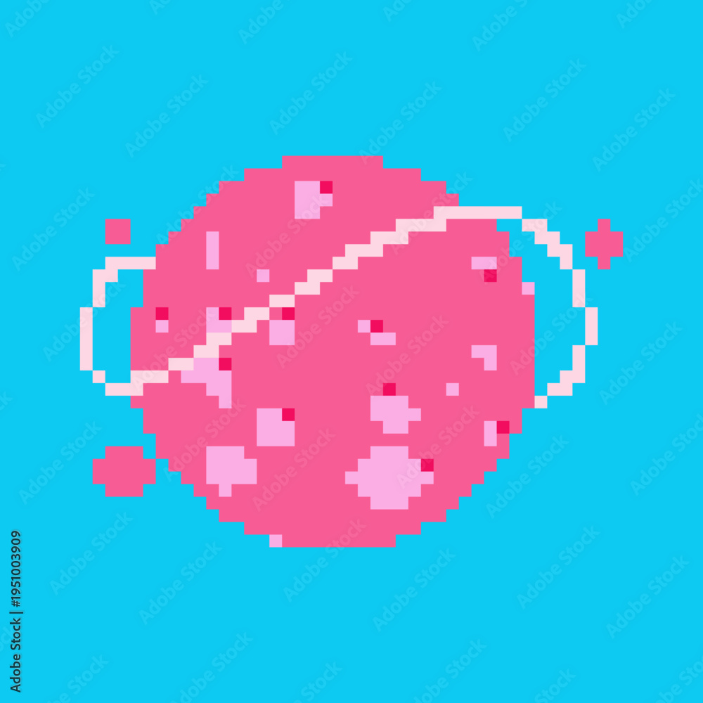 Fototapeta premium Vector Illustration of Cartoon Planet with Pixel Art Design. Cute Game Planet in Retro Style.