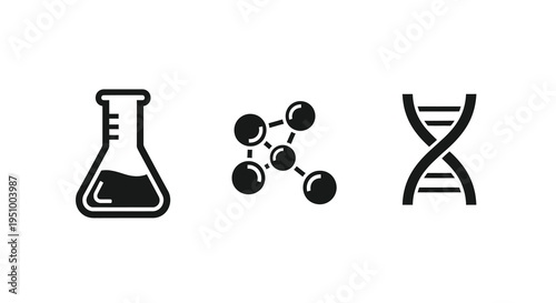 Scientific icons depicting chemistry molecular structure and dna silhouette