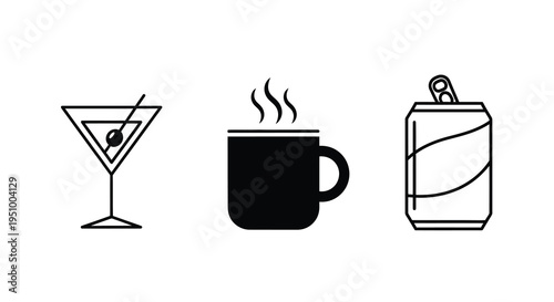 A martini coffee and soda can depicted in a minimalist silhouette