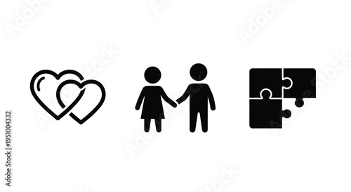 Love connection and partnership represented through graphic icons silhouette