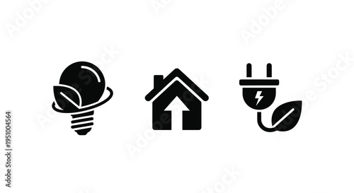 Energy efficiency icons depicting eco friendly power and sustainable living silhouette