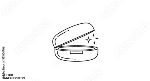 Open Powder Compact Icon with Sparkles - Vector Illustration