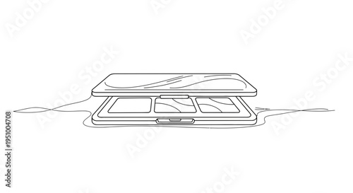 Open makeup palette with three eyeshadows, artistic makeup, beauty product, line art