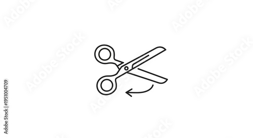 Open Scissors Icon with Cutting Motion Arrow