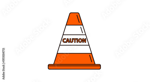 Orange Caution Traffic Cone with CAUTION text, Warning Sign, Safety Barrier