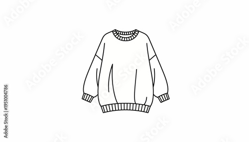 Oversized Crew Neck Sweatshirt Outline, Fashion Apparel Sketch, Casual Clothing Line Art