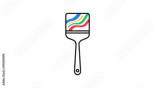 Paintbrush with colorful wavy paint strokes, creative art concept, graphic design element