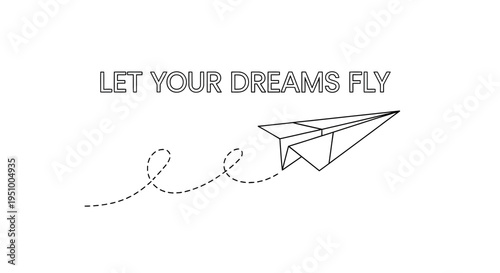 Paper airplane flying with dotted line trail, symbolizing dreams and aspirations