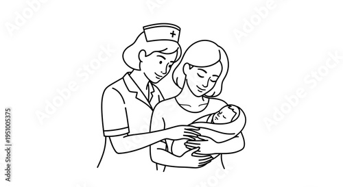 Nurse Helping Mother Hold Newborn Baby, Postpartum Care, Maternity Ward, New Life