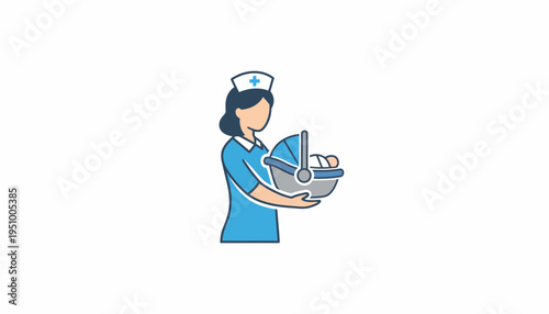 Nurse holding a newborn baby in a bassinet, healthcare, medical, maternity, new life