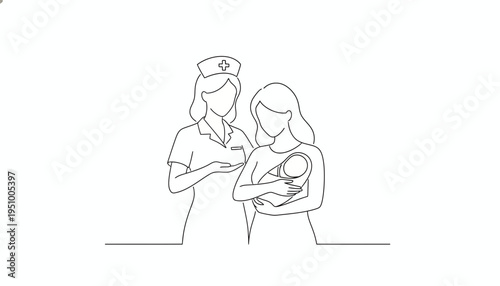 Nurse Helping Mother With Newborn Baby, Healthcare Support and Maternity Care