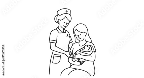 Nurse helping mother with newborn baby, healthcare, maternity, new life, support, care