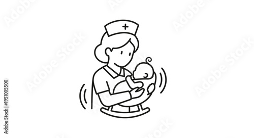 Nurse Holding Newborn Baby in Arms, Medical Care, Love, Gentle Touch, Healthcare Illustration