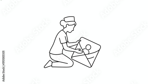 Nurse Holding Newborn Baby in Envelope Icon, Newborn Care, Maternity, Medical Concept