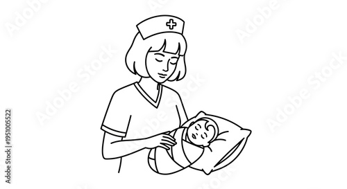 Nurse Holding Newborn Baby on Pillow, Caring for Infant, Medical Care, Healthcare Professional