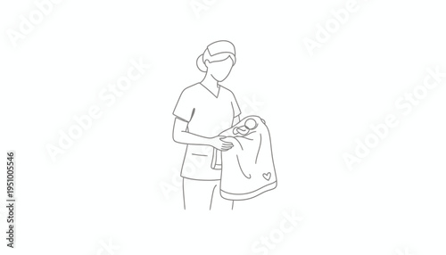 Nurse Holding Newborn Baby Wrapped in Blanket with Heart Icon