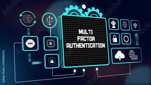 High tech multi factor authentication hud interface for smart network access tutorials, digital security design and growth