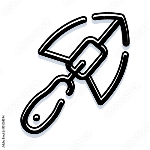 Gardening trowel tool with handle and scoop, designed as a black outline icon with a white background and subtle shadow, illustrating equipment for horticultural work