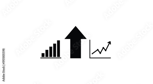 Growth chart and rising arrow depicted in a stark black silhouette