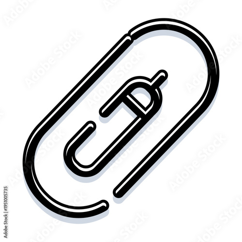 Paper clip icon featuring a bold black outline and subtle shadow, providing a clear visual representation of attachment, organization, and office communication