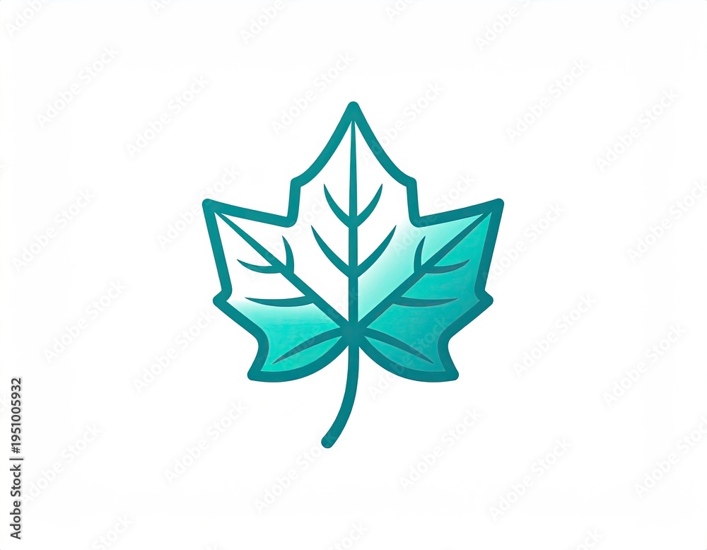 Obraz premium Teal-gradient leaf on white background, simple lines