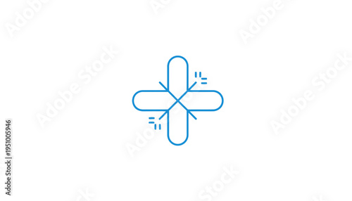 Abstract Blue Plus Sign with Arrows and Sparkles - Concept of Synergy and Collaboration