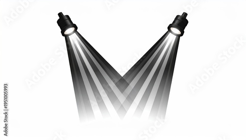 Two spotlights shining downward on a white background