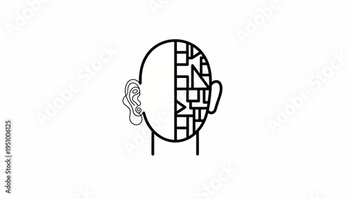 Abstract Human Head Split: Organic vs Geometric, AI, Duality, Identity