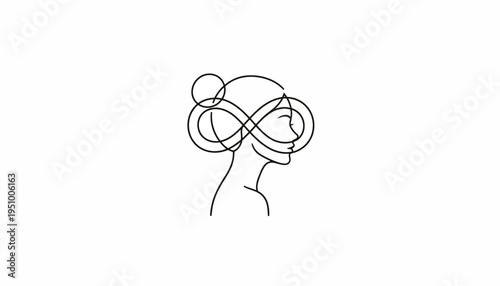 Abstract Infinity Symbol Woman Head Silhouette, Continuous Line Art, Minimalist Concept