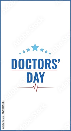 Doctors day celebration logo with blue stars and heartbeat line