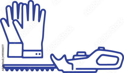 Gardening gloves and a small riding lawn mower illustration