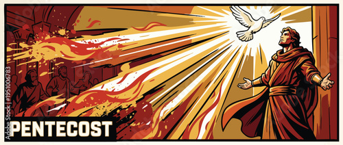 Pentecost Holy Spirit Dove and Light Rays Celebrating Biblical Event