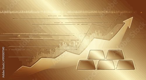 Abstract financial illustration with upward arrow and gold bars concept