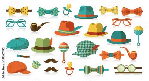 Retro Baby and Gentleman Accessories Collection: Bow Ties, Hats, Pipes, Pacifiers