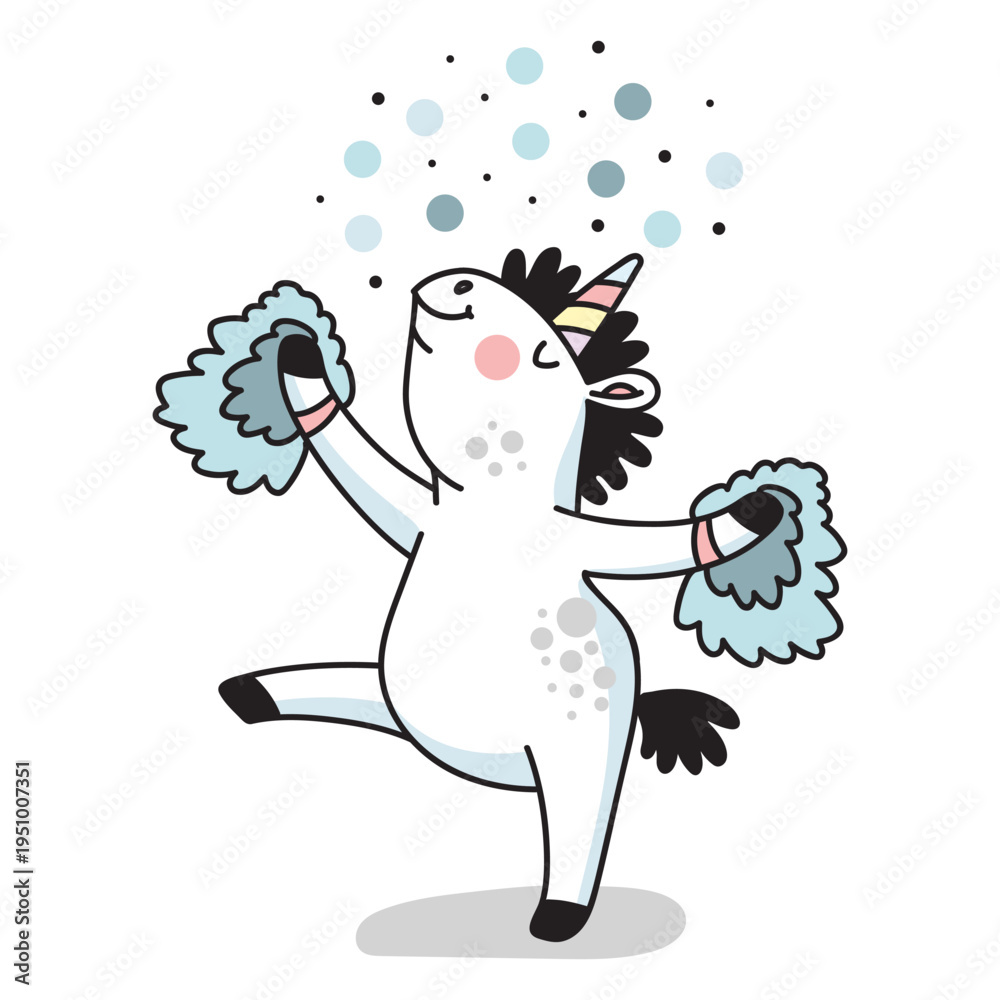 Fototapeta premium Funny cartoon unicorn cheerleader colored vector illustration