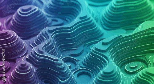 Abstract layered topographic landscape with gradient colors and depth effect