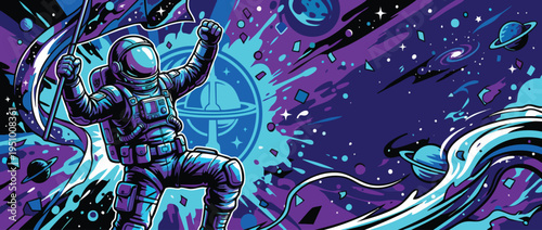 Space Explorer Astronaut in Dynamic Pose Celebrates Space in Outer Galaxy