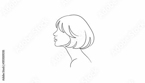 Minimalist Line Art Portrait of a Woman with Bob Haircut, Profile View