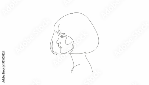 Minimalist Line Art Portrait of a Woman with Bob Haircut, Profile View