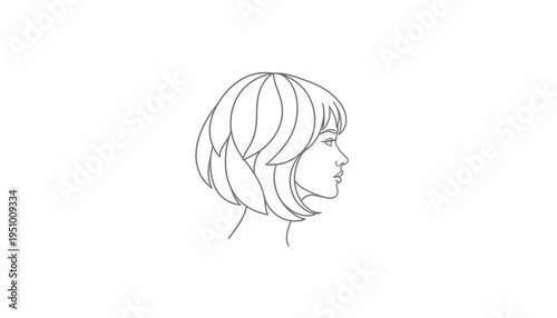 Minimalist Line Art Portrait of a Woman with Bob Haircut, Profile View
