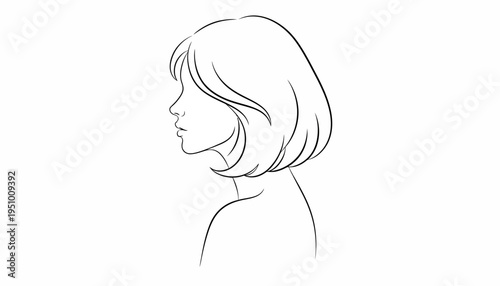 Minimalist Line Art Profile of a Woman with Bob Haircut