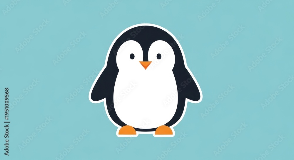 Obraz premium Cute cartoon penguin illustration, simple flat design, isolated on blue background