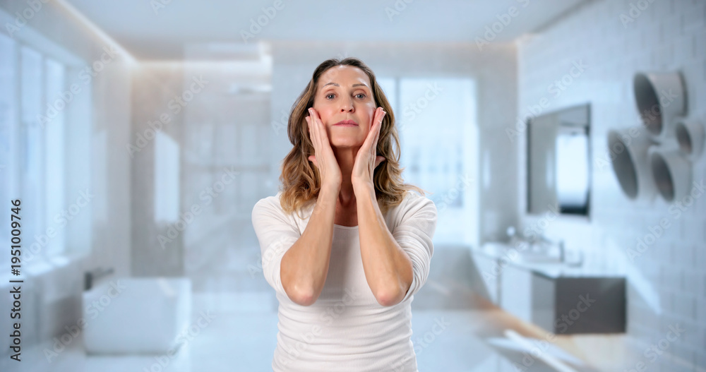 Fototapeta premium Woman With Smooth Hair And Skin After Keratin Treatment, Looking